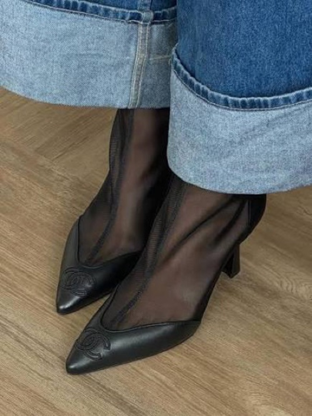 NWT CHANEL Black Mesh & Lambskin CC Short Ankle Boots (size 38.5) 26B